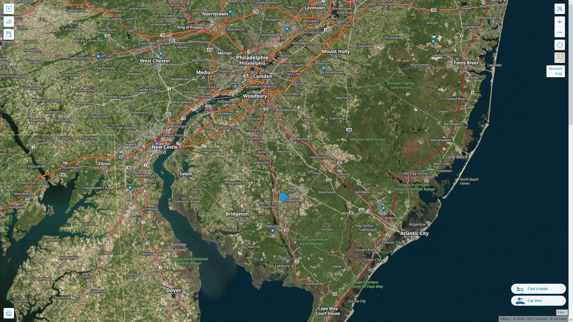 Vineland New Jersey Highway and Road Map with Satellite View
